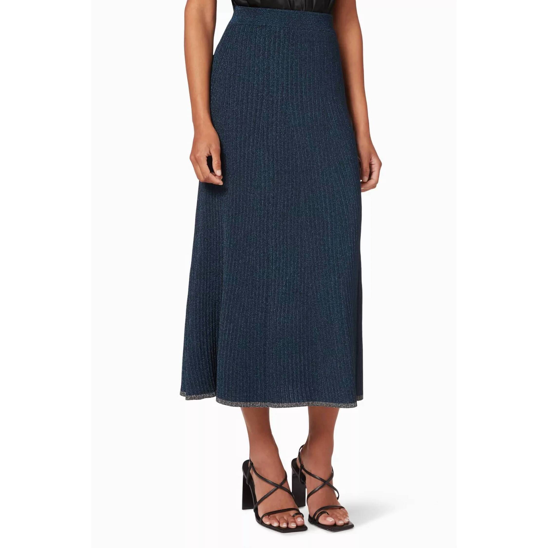 New Jonathan Simkhai Ria Metallic Knit Maxi Skirt In Navy